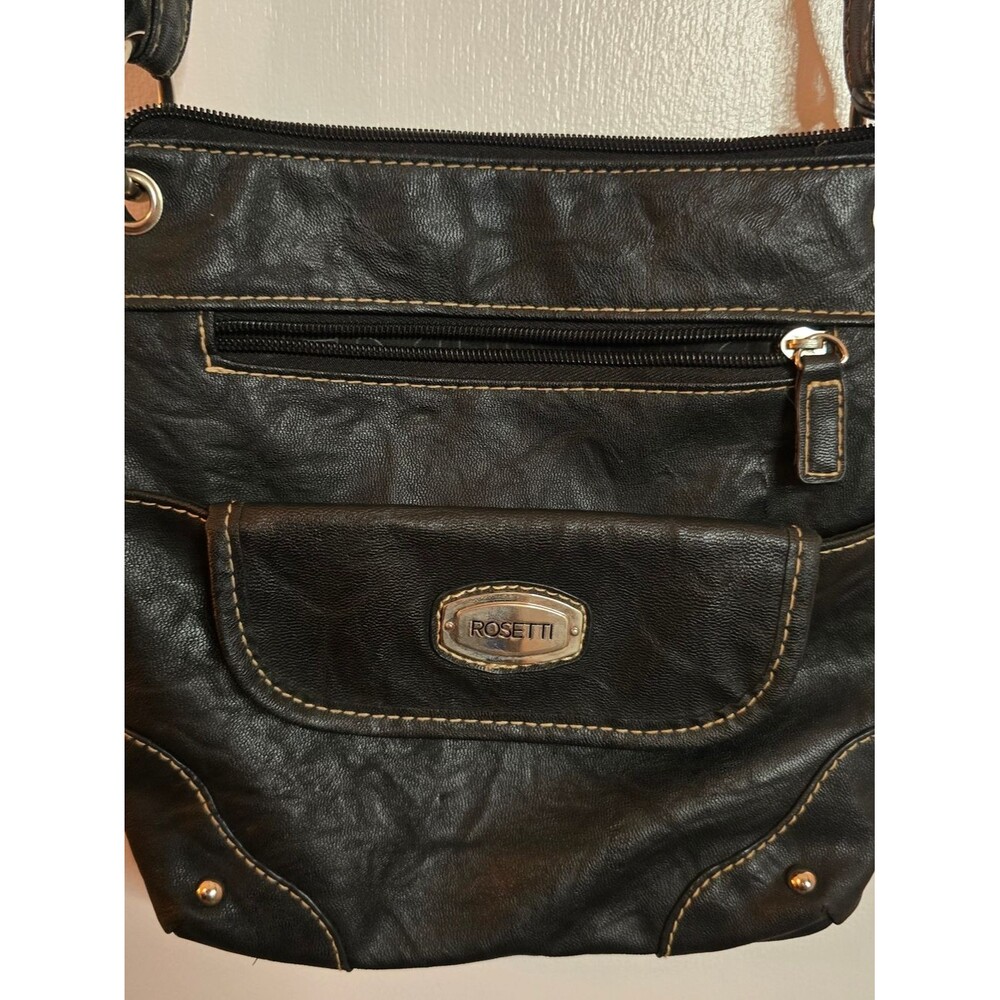 Rosetti Black Crossbody Multipocket Vegan Leather Bag with Contrast Stitching